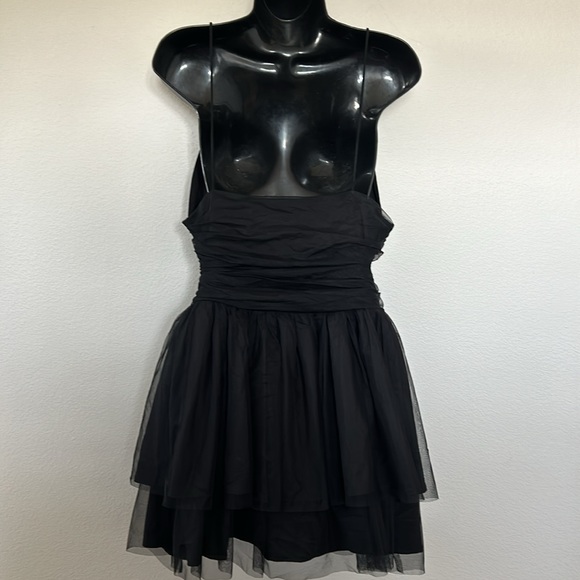 Princess Polly Zlatan Black Plunge V Neck Mesh Overlay Tiered Ruched Mini Dress - Picture 8 of 11